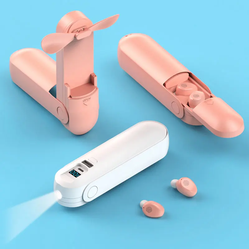 

Original manufacturer 3 in 1 2021 mini fan F7 tws earphone custom logo print with power bank