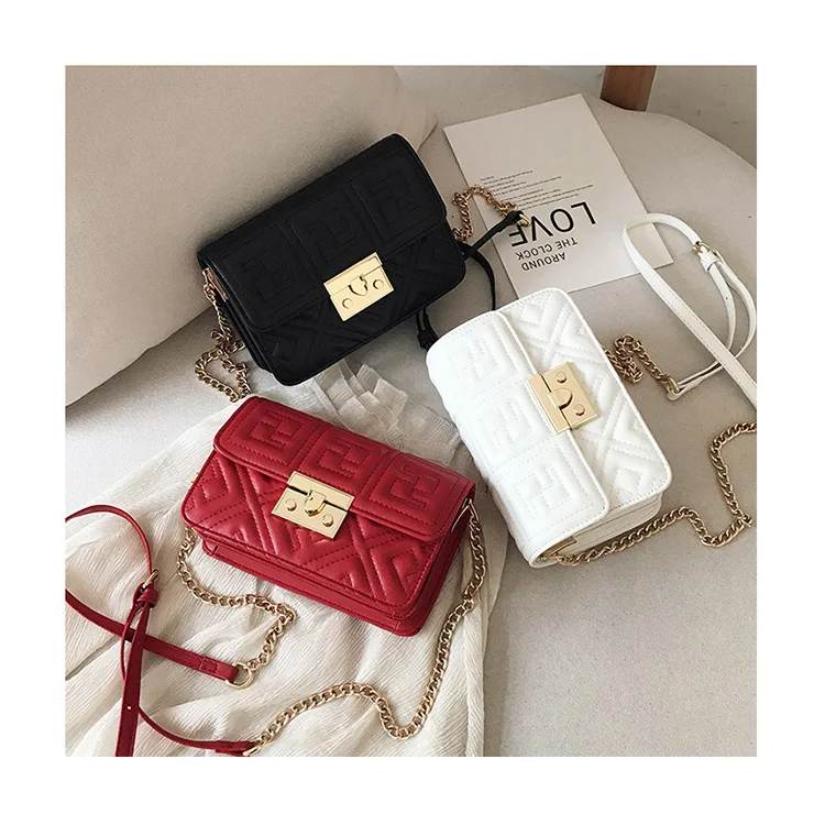 

High Quality French small bag 2020 new fashion All Match handbag single shoulder slung chain embroidery thread Mini square bag