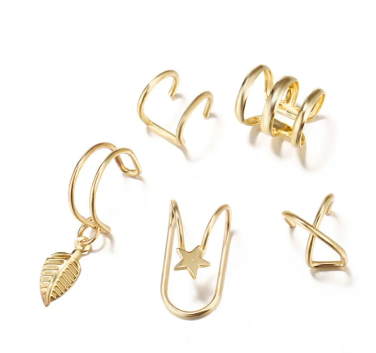 

Bohemian Gold Star Leaves Non-Piercing Ear Clip Earrings Simple Cartilage Ear Cuff Jewelry For Women Girl