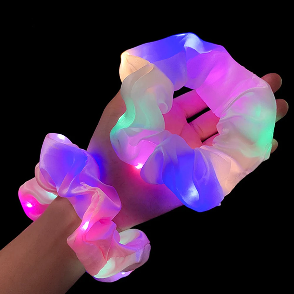 

Fashion Party Light Scrunchies LED Light Colorful Satin Fashion Hair Scrunchies For Girls