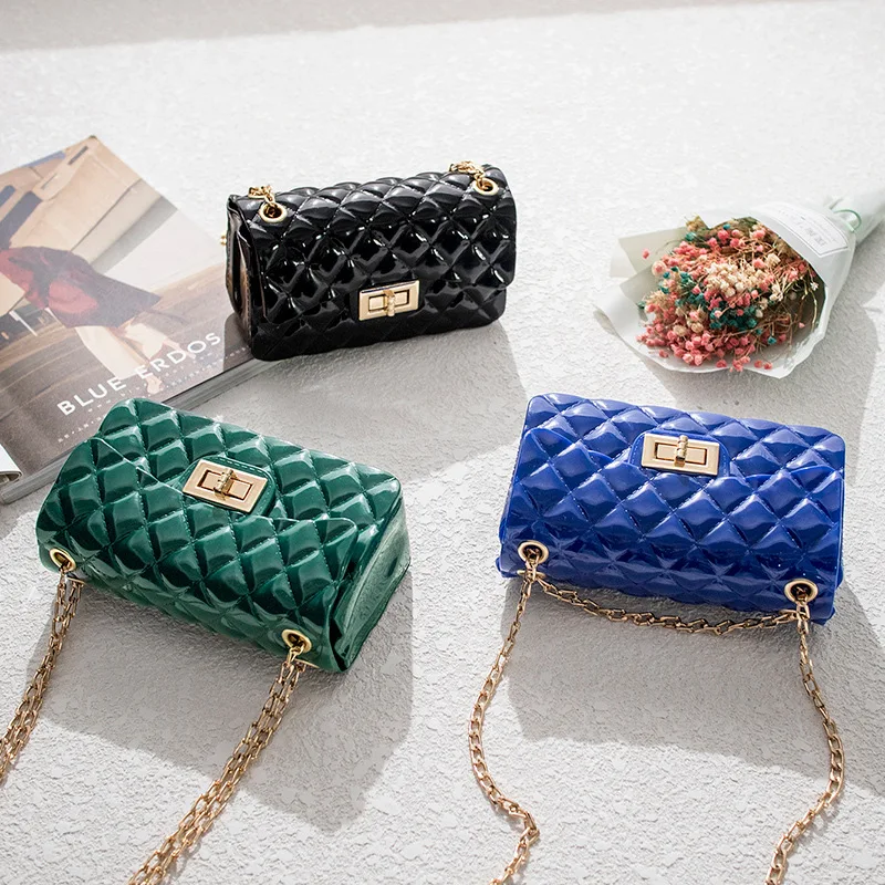 

2021 Mini Bag Hot Sale Promotion Hand Jelly Bag Shiny Silicon Purses With Chain, Multi color