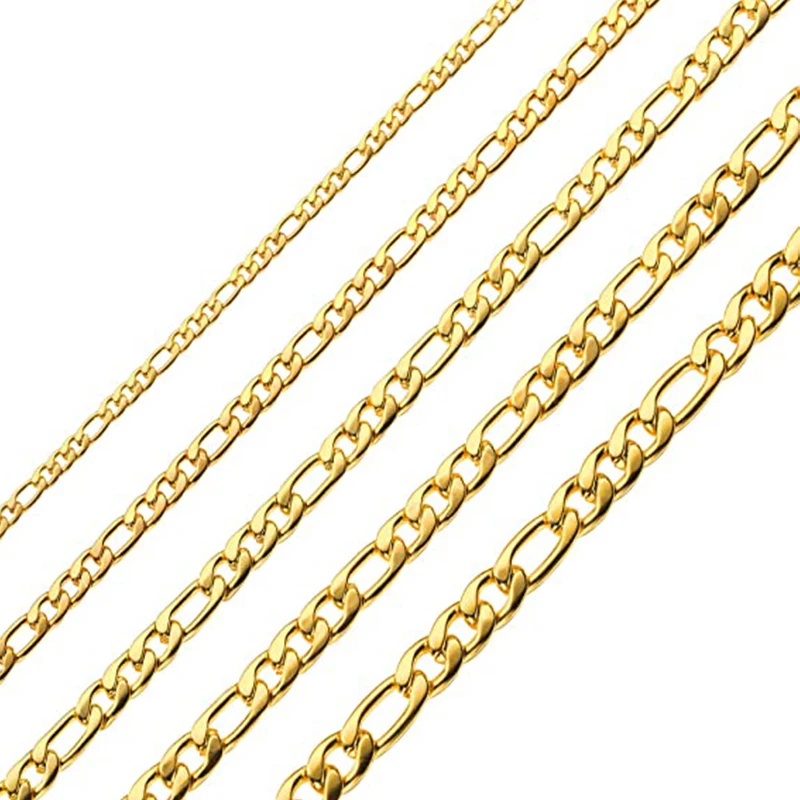 

Custom Jewelry 14k 18k 24k Gold Plated Figaro Chain Stainless Steel Necklace For Men Women, Gold ,silver