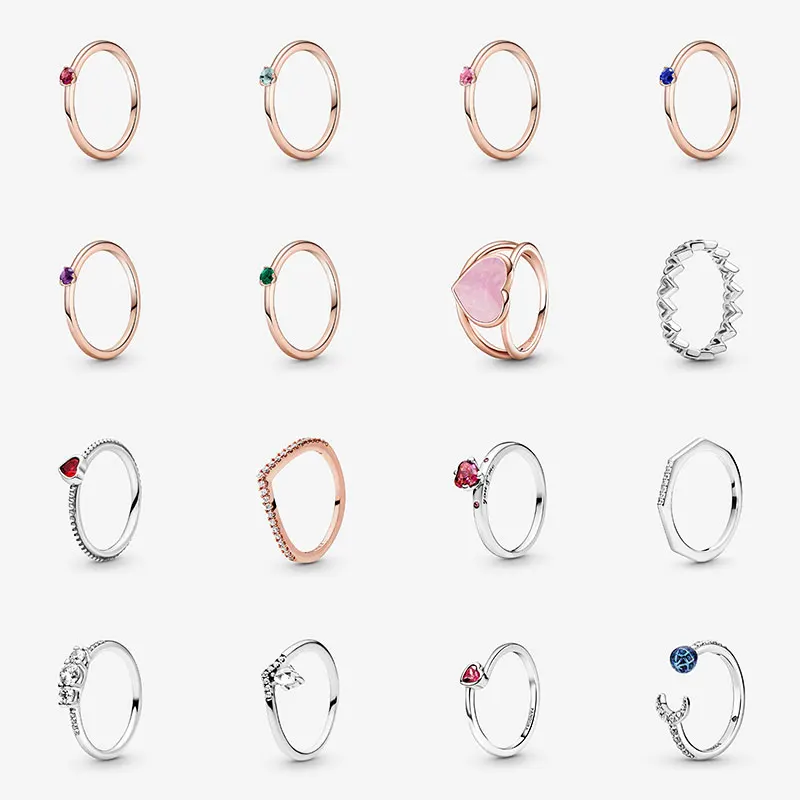 

2021 new rose gold jewelry simple S 925 sterling silver Pandora women ring original LOGO