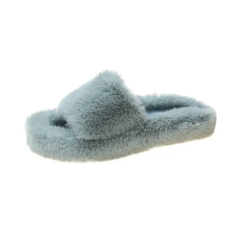 

Winter Home Slippers Shoes Ladies Cross Soft Plush Furry Female Open Toe Slides Women Warm Faux Fur Slippers