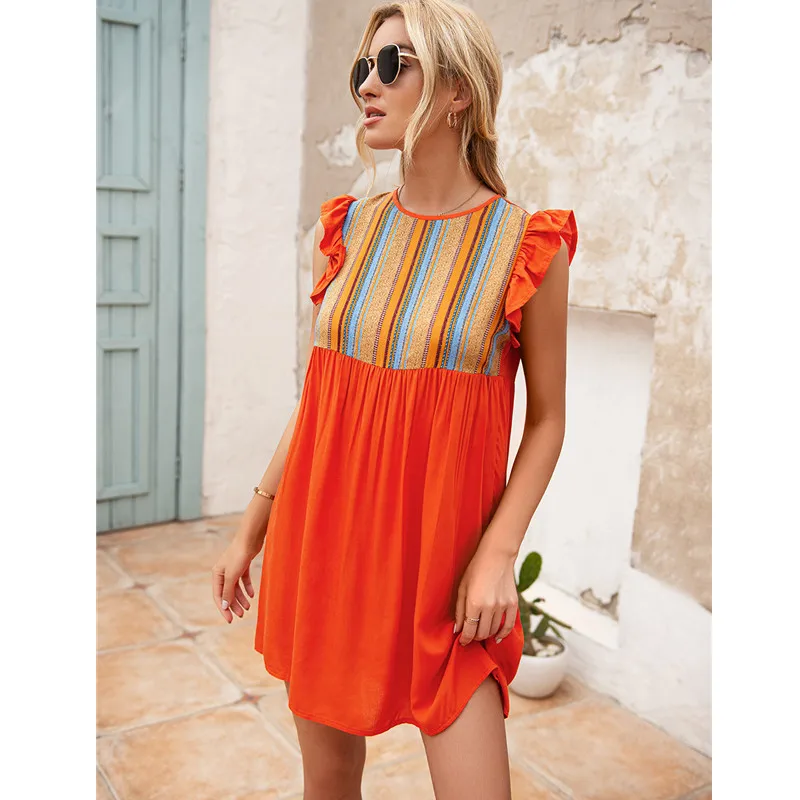 

Summer 2021 Women'S Retro Loose Casual Round Neck Short Sleeveless One-Piece Dresses, Shown