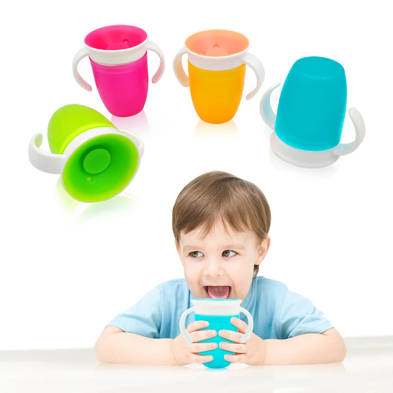 

New Design Baby 360 Degree Rotatable Infant Learning Drinking Cup Mama Helper Handle Water Cup, Custom