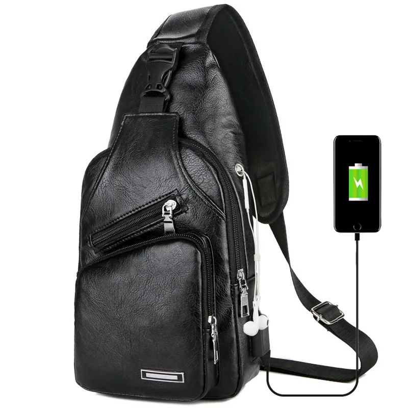 

Men Shoulder Bags USB Charging Portable Crossbody Anti-theft Chest Bag PU Leather Short Trip Messengers Bag Z0008, 3 colors