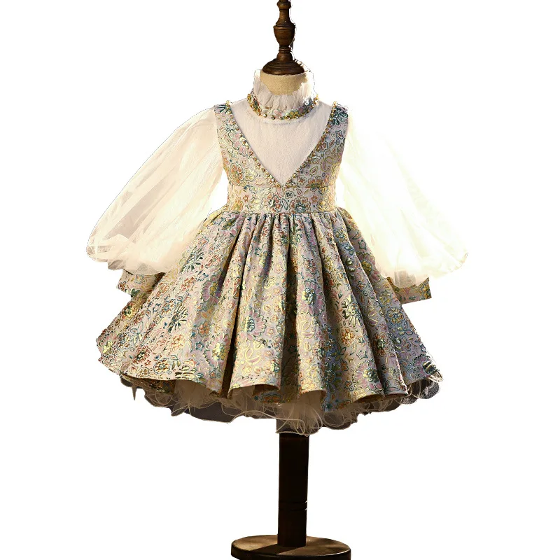 

Fast dispatch Puff Sleeve New Born One Year Baby Girl Birthday Spanish New Style Dress Vintage Designs Embroidery Dresses