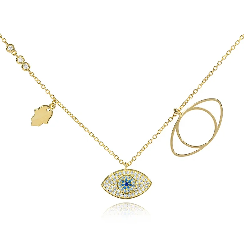 

Hot Sale Gold Plated Diamond Necklaces Fashion Jewelry Turkish Evil Eyes Pendant Necklace For Women