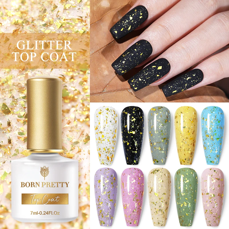 

BORN PRETTY 7ml Glitter Top Coat Nail Gel Rose Gold Sequins Semi-permanent UV LED Gel For Manicure Nail Art Design, 6 colors