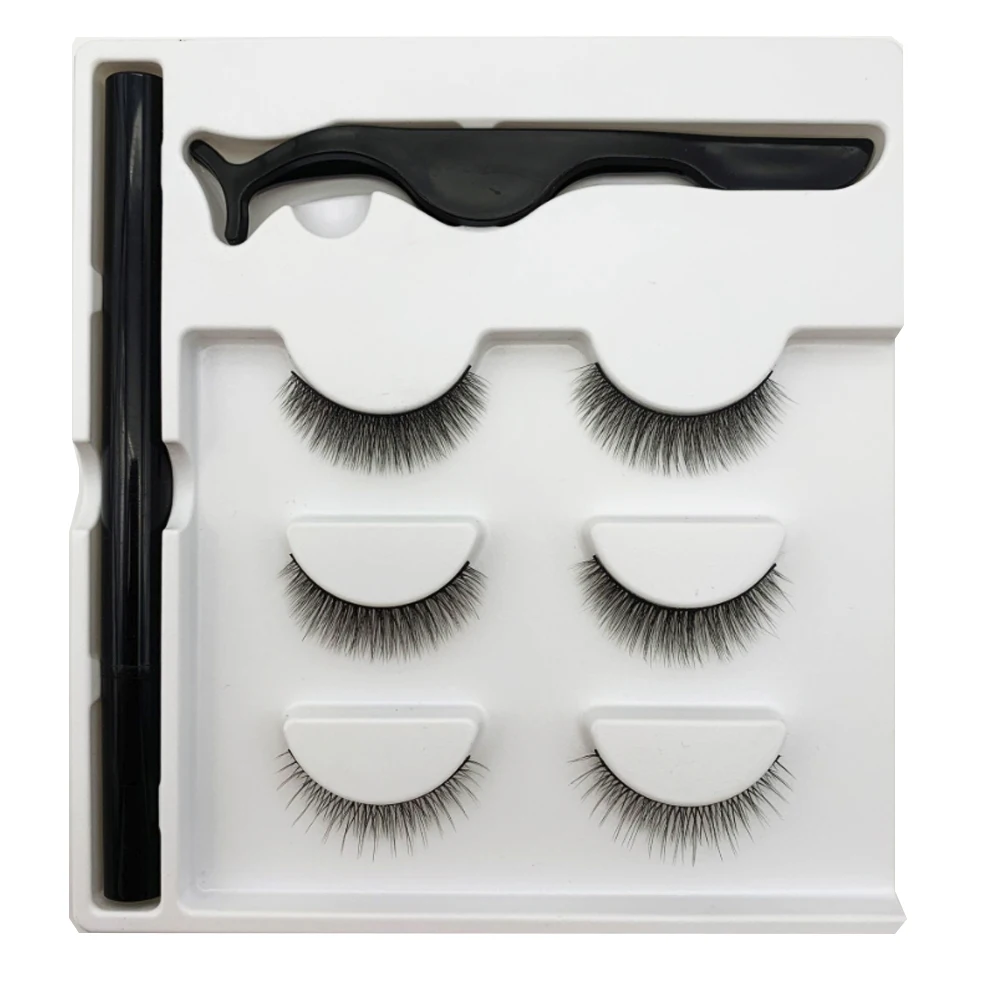 

FX-N44 Natural Three Pairs Magic Eyeliner Lashes Set Black Eye Liner Mixed 3 Styles Wholesale Self-adhesive False Eyelash Kits