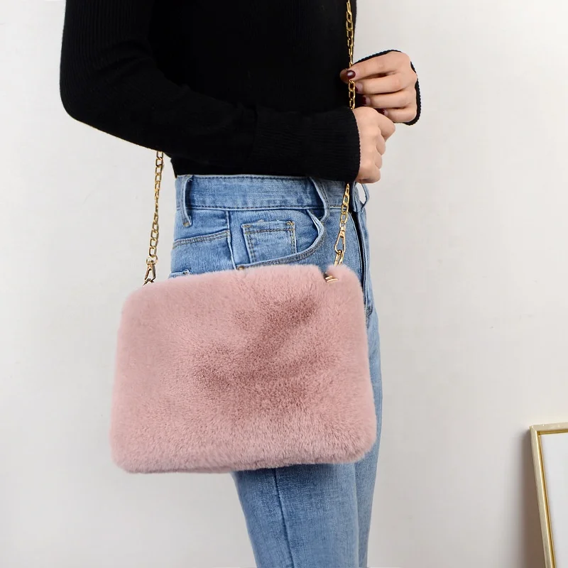 

cheapest ladies animal faux fur sling bag small cow underarm shoulder bags custom solid soft fur purse for women, 52