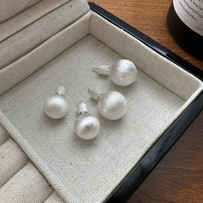 Wholesale 925 Sterling Silver 12MM 14MM Round Brushed Stud Earrings for Best Friends Birthday Gifts