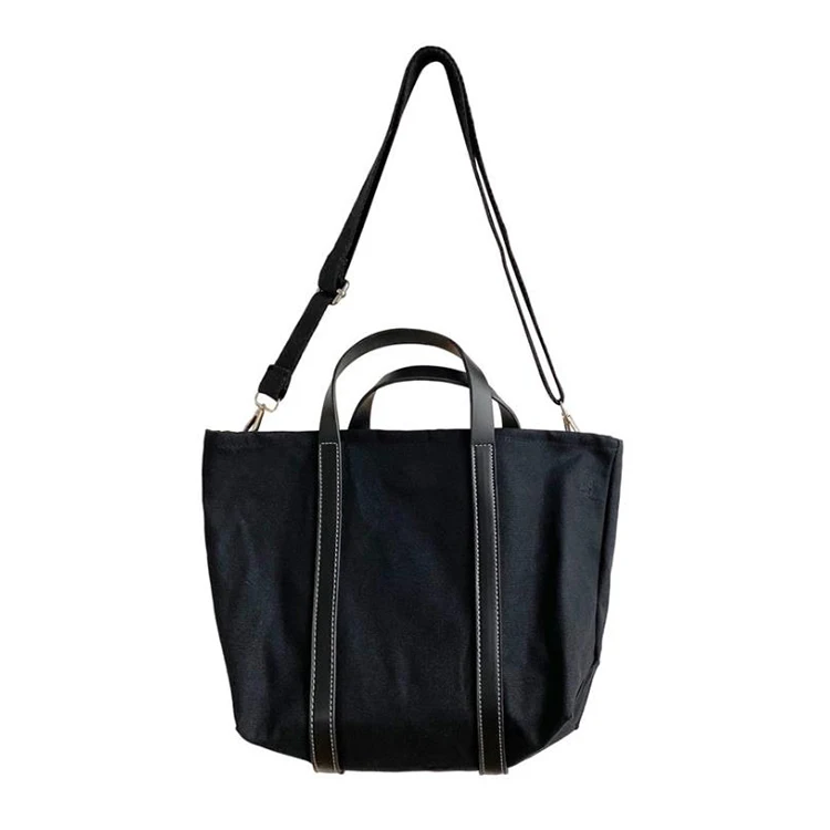 

China Wholesale Luxury Black Canvas Fabric Going Out Reusable Shopping Tote Bag With Logos Custom, Brown / black