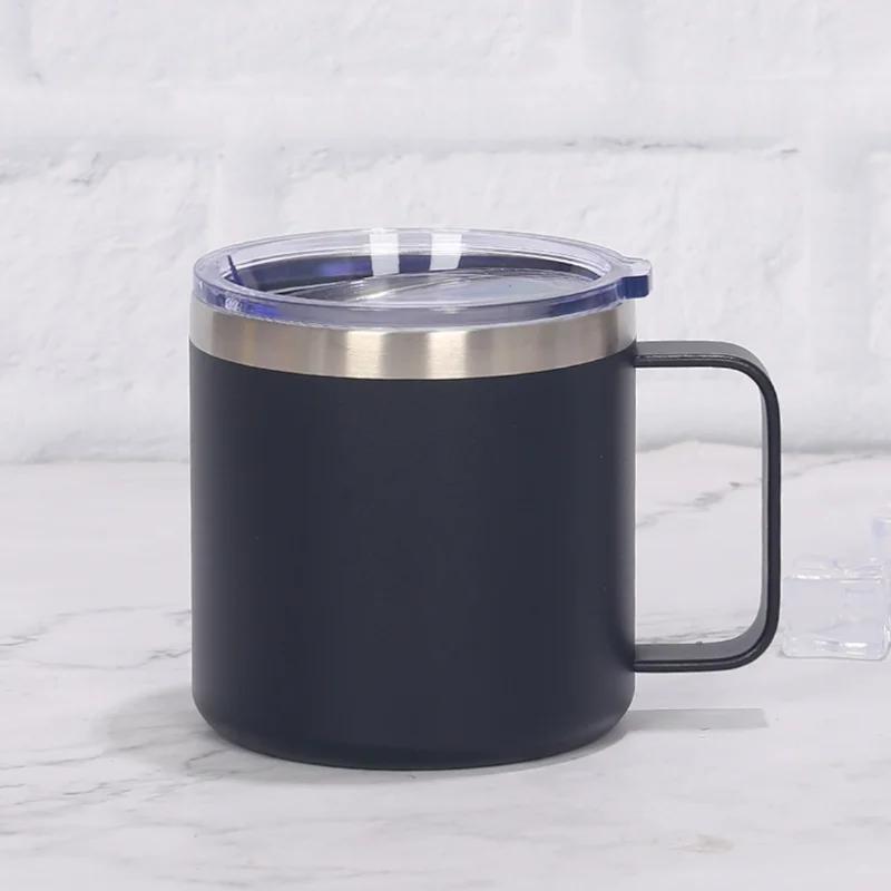 

custom powder coated stainless steel insulated wine mug gift square classic frosted black metal coffee mug with handle, Customized logo