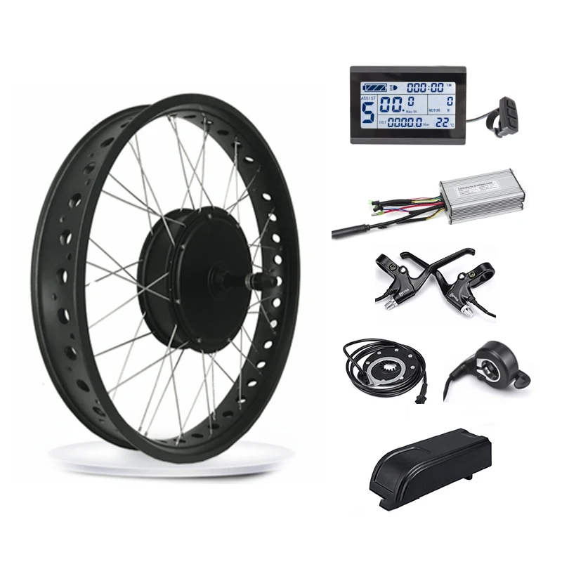 1500W Waterproof Electric Bike Kit 48V Brushless Rear Wheel Hub Motor LCD Display 26inch Ebike Conversion Lithium Battery