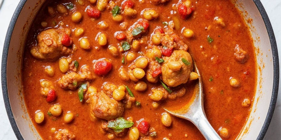 Garnished chili with avocado and lime