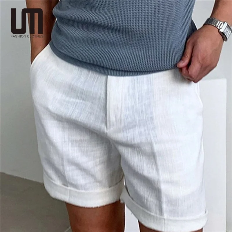 Custom Logo Hot Selling Vintage Fashion Men Casual Boho Cotton Linen Drawstring Plus Size Beach Shorts
