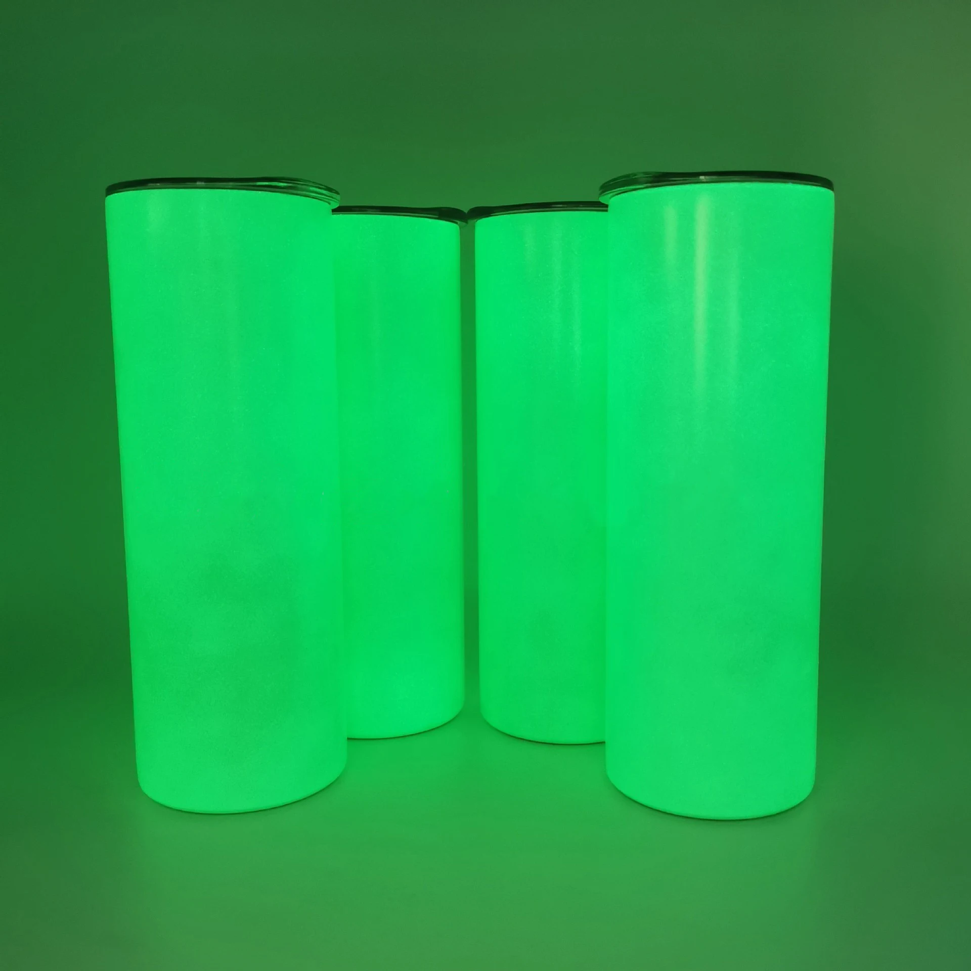 

double wall stainless steel luminous paint cups green blue glow in dark 20 oz skinny straight blank sublimation tumbler with lid, Picture