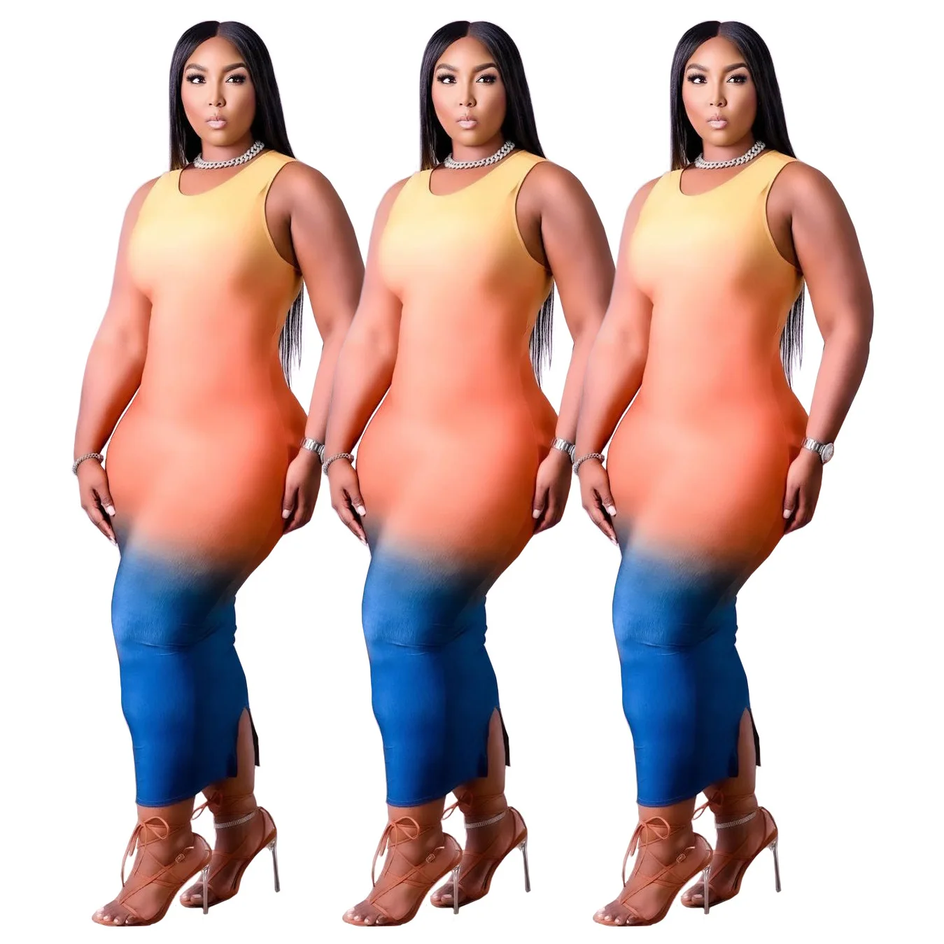 

HGL-1661 Summer New Gradient Color Plus Size Women'S Fashion Sexy Dress, Picture color