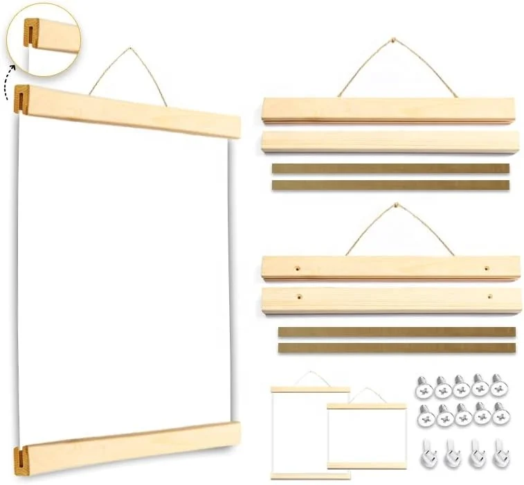 R-Scroll Screw-Fixed Poster Hanging Wooden Scroll Canvas Painting Frame Poster Wood Scroll