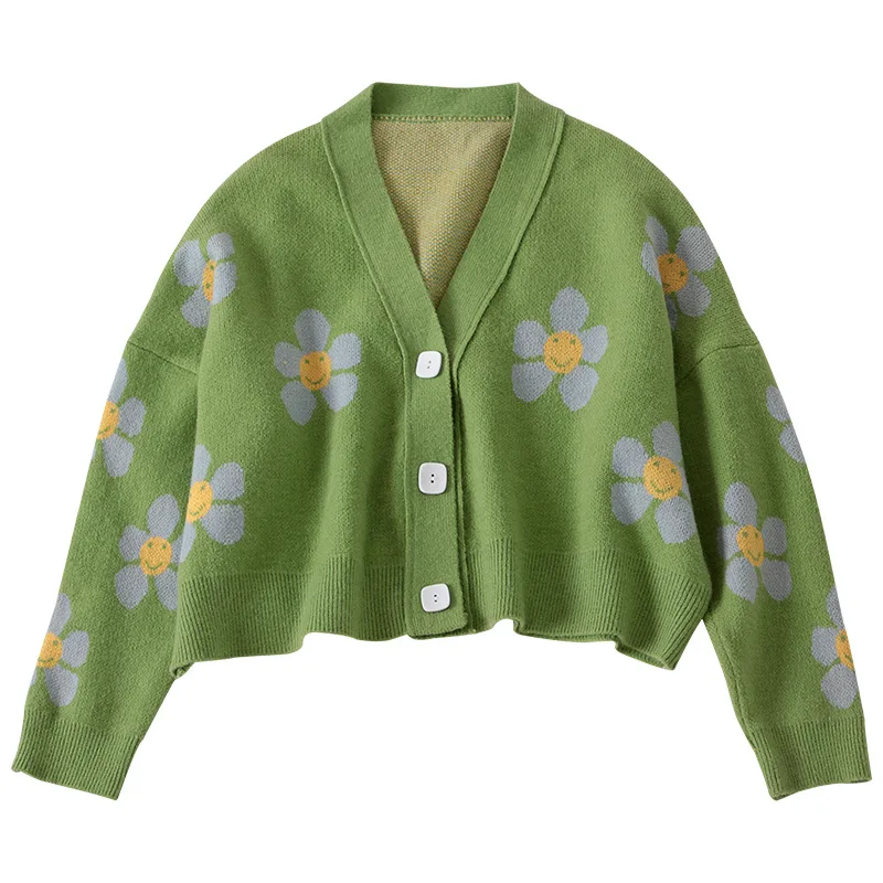 

2021 New fashion autumn winter Floral cardigan Knitted Crochet women ladies sweater cardigan