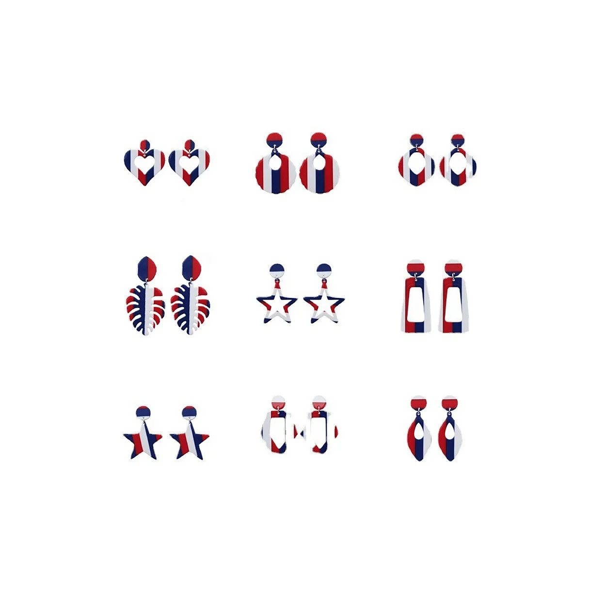 

2021 Hot Sale Red White Blue Stripe Stology 4th of July Acetate America Patriotic Earrings, Picture shows