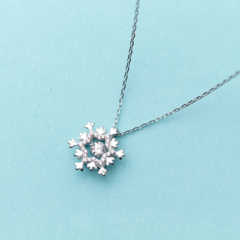Radiant Zircon Lovely Snowflake Adjustable Sterling Silver 925 Pendant Necklace for Women Fine Jewelry Christmas Gift
