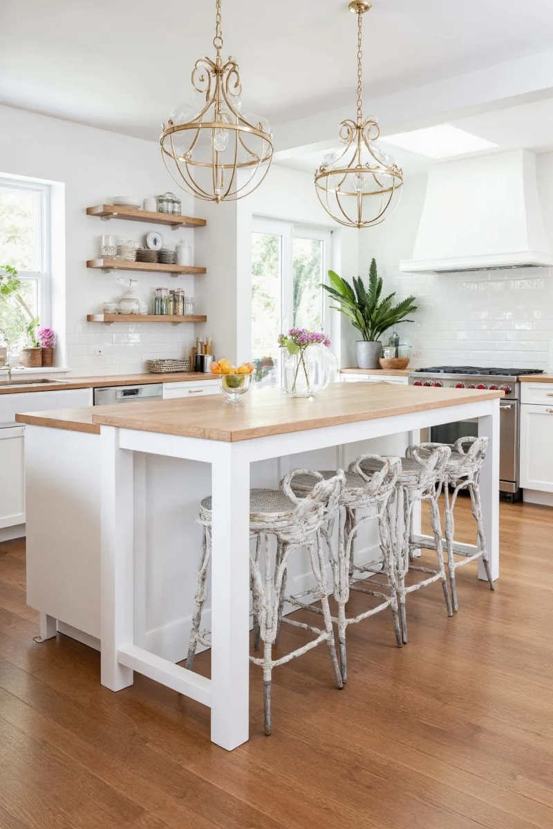 Family gathered around a beautiful standalone kitchen island