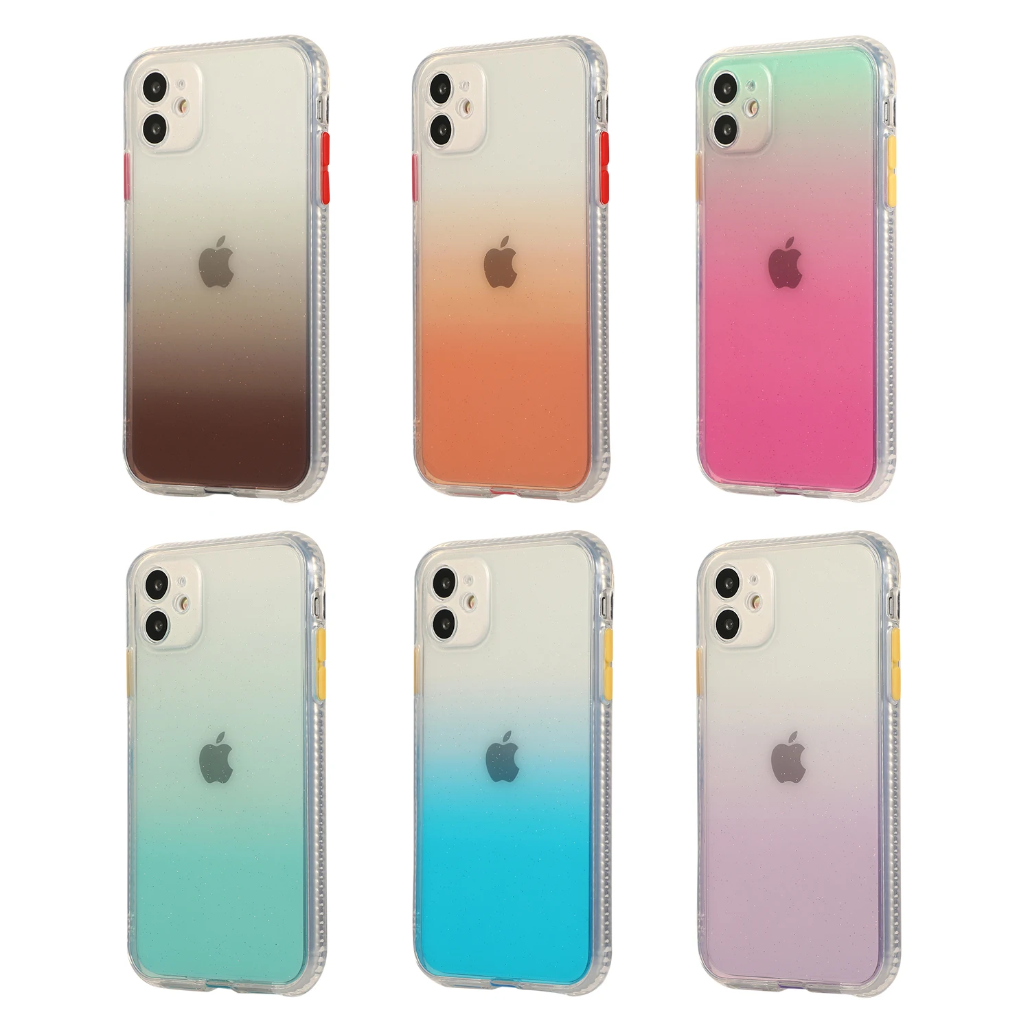 

For iPhone 11 Xs Xr Pro Max 7 8 Plus SE 2020 IMD Glitter With Fade Color Design Double Hard TPU Shockproof Phone Cover Case
