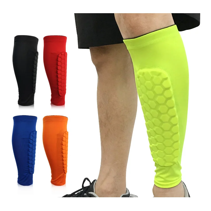 

custom logo basketball football cycling sports safety non-slip leg calf compression sleeves protector gear with honeycomb pads, Black ,fluo green, orange, red,purple,blue, pink, etc