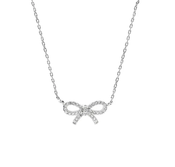 

Jewelry Wholesale Sterling Silver Full Diamond Bow Necklace