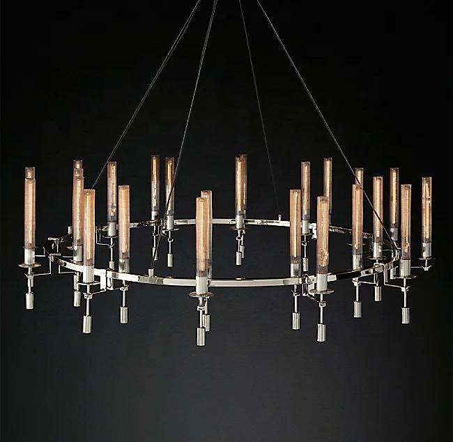 

Crystal Modern Vintage Lightings For Hotel Restaurant Decoration Ceiling Hanging Lamp Fontanelle Round Chandelier 70" CZ2823R/24, Nickel