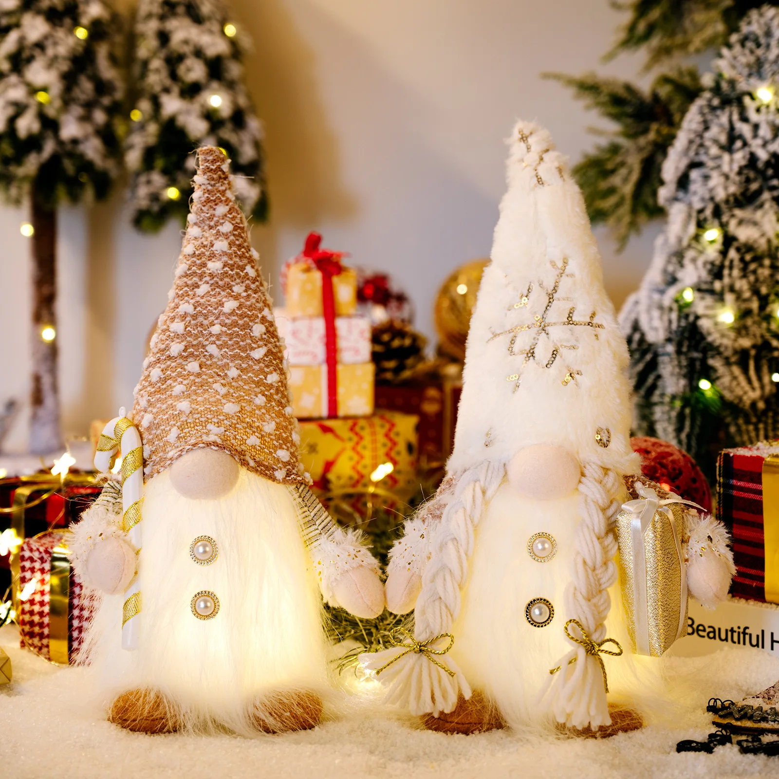 

KG Xmas Ready To Ship Noel Navidad Natale 32cm Velvet Christmas Doll Battery Operated Lighted Christmas Gnome Decoration