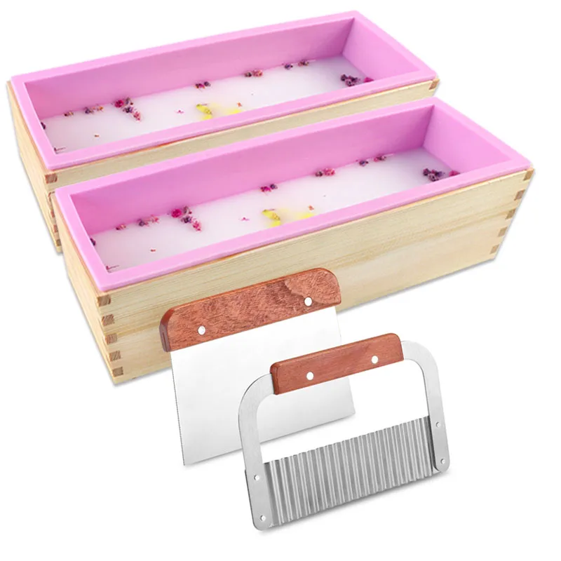 

Handmade Wholesale Custom Easily demolded Wooden silicon Rectangle Silicone Soap Mold, Pink