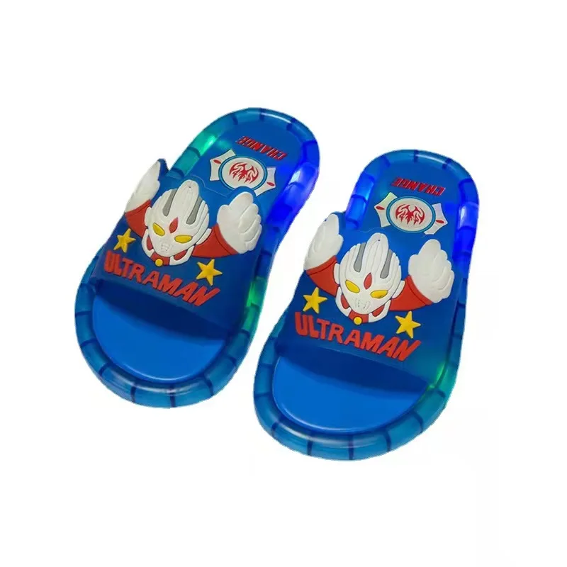 

children kids light up slippers LED Flash Light Beach Outdoor Smiling Face unicorn cat Ultraman Slides Slippers forKids, 4 colour