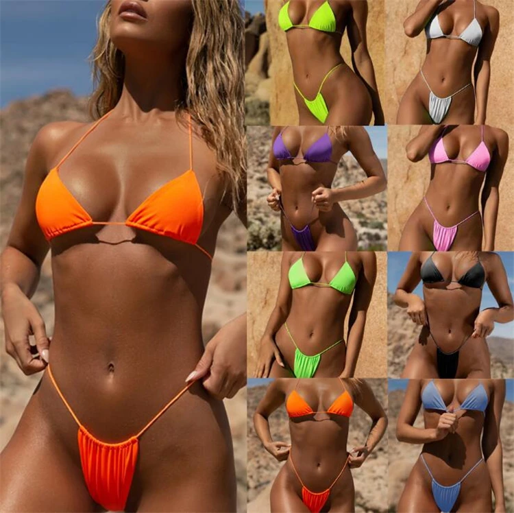 

2021 New Sexy Brazilian String Swimwear Women High Waist Thong Swimsuit Designer Triangle 2 Piece Bikini Sets For Woman