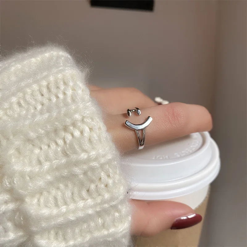 

Vershal C3-25 Hot Sale Minimalist Smile Cuff Ring Personalized Unique Adjustable Ring Silver Jewelry