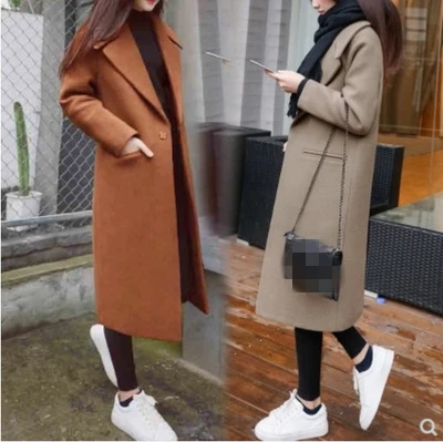 

women New 2021 thickening in loose long cloth coat type female knee-high cocoon woolen cloth coats, 6 colors