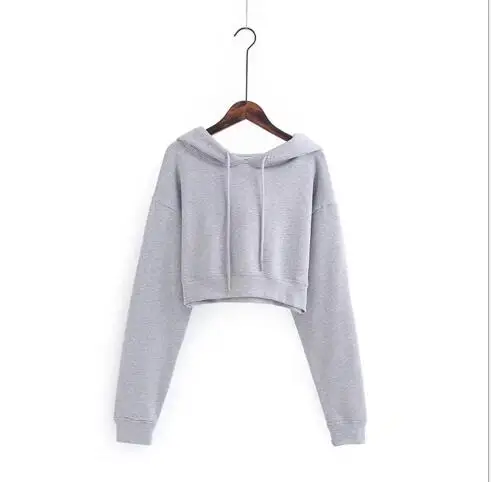 

European and American streetwear solid color loose short cropped sexy hooded pullover sweater