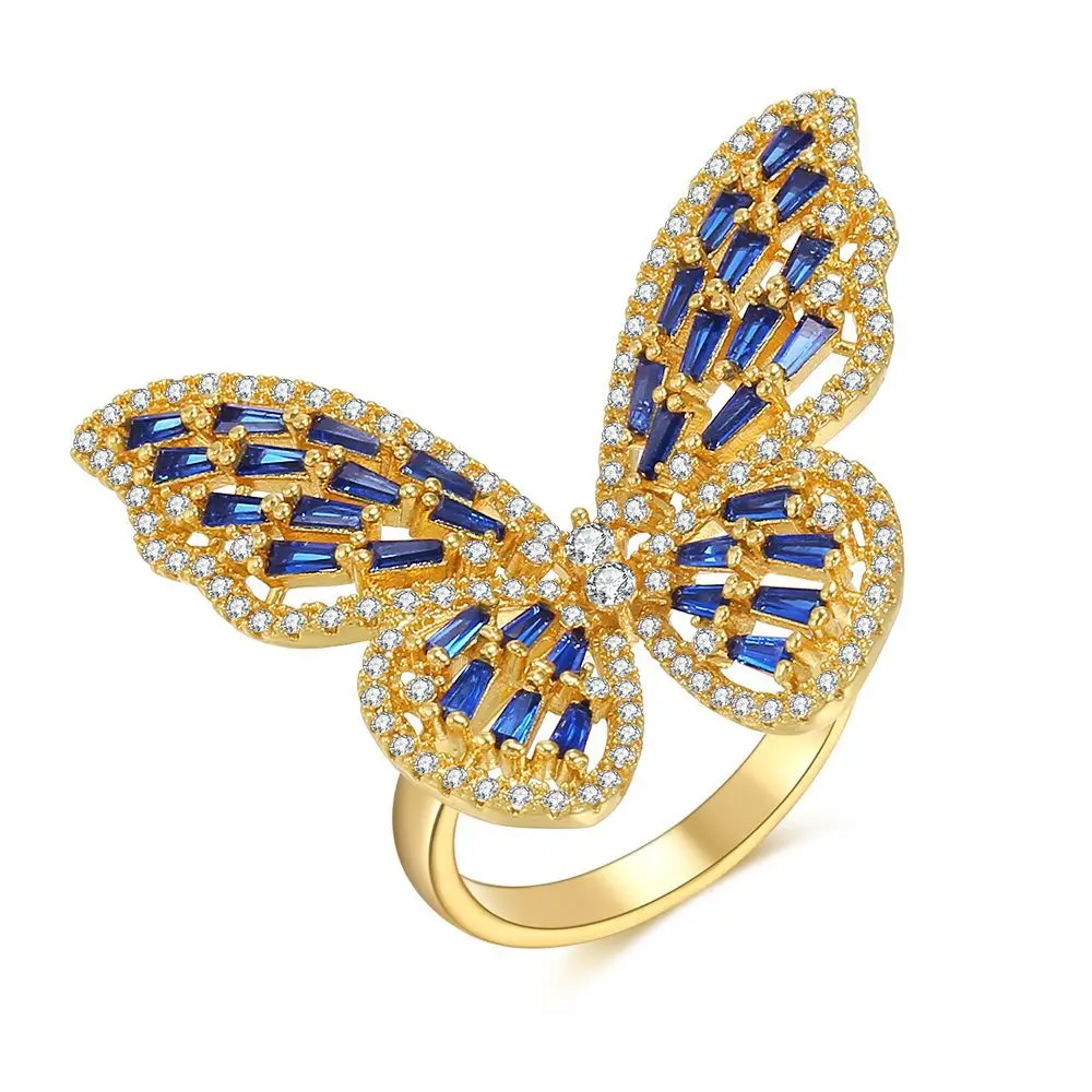 

Creative korean fashion three-dimensional large pattern open rings inlaid zircon gold butterfly wedding engagement ring diamond