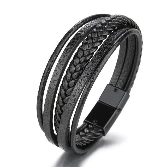 

Handmade multilayer leather men's bracelet jewelry retro alloy magnetic buckle cowhide braided bracelet (SK1363), As picture