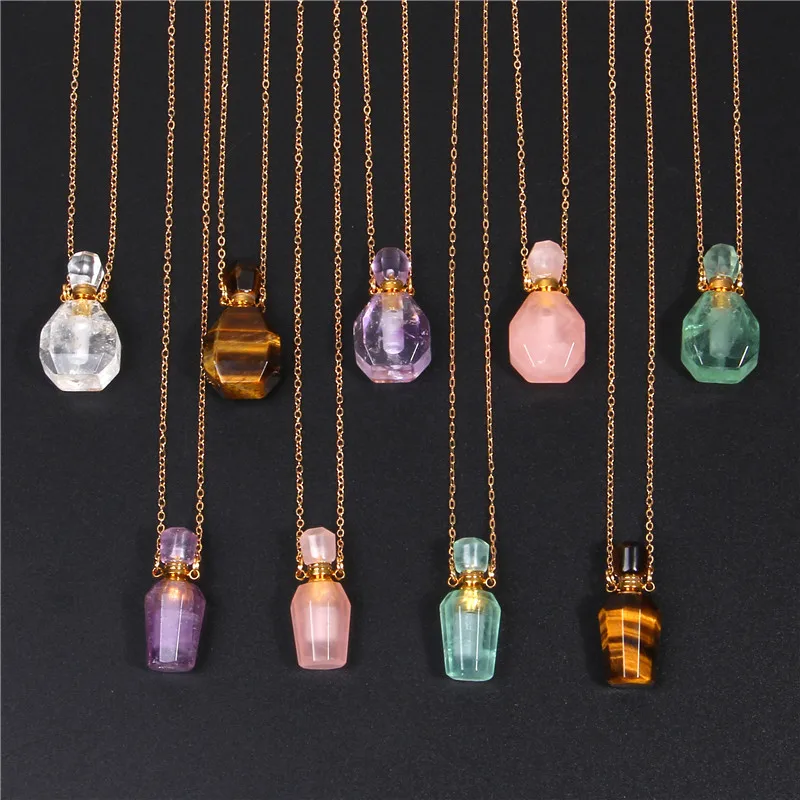 

New Arrival Natural Stone Semi-precious Stone Pendant Perfume Bottle DIY Jewelry Fashion Exquisite Small Bottle Wholesale