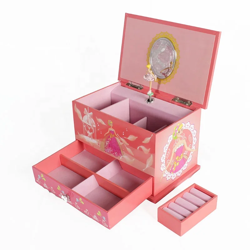 

Cheap Lovely Ballerina Music Jewelry Box for Little Girls 3 Drawers In Stock, Pink