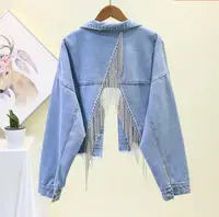 

OEM Women's Denim Jacket 2019 Fringe Jackets Girl Denim Jacket Openwork Jean Jacket Womens Outerwear Female Denim coat Woman