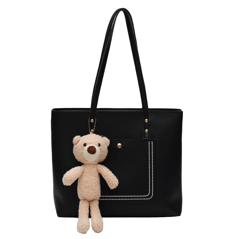 

Ins fashion Large Capacity bear pendant tote leather crossbody shoulder bag, Picture