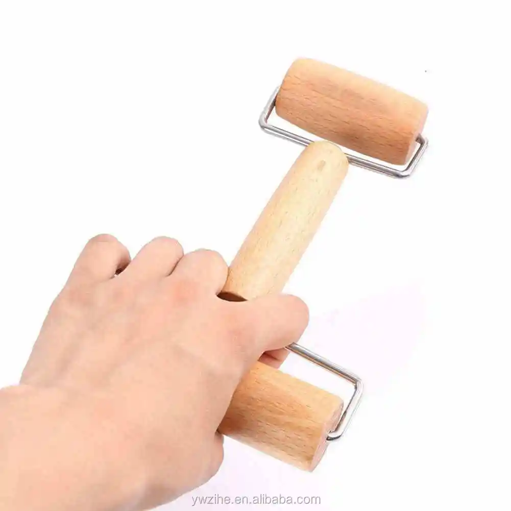 Austinstore 2 in 1 T-Shape Wooden Double-sided Rolling Pin Kitchen Pizza Baking Stick Roller One Color