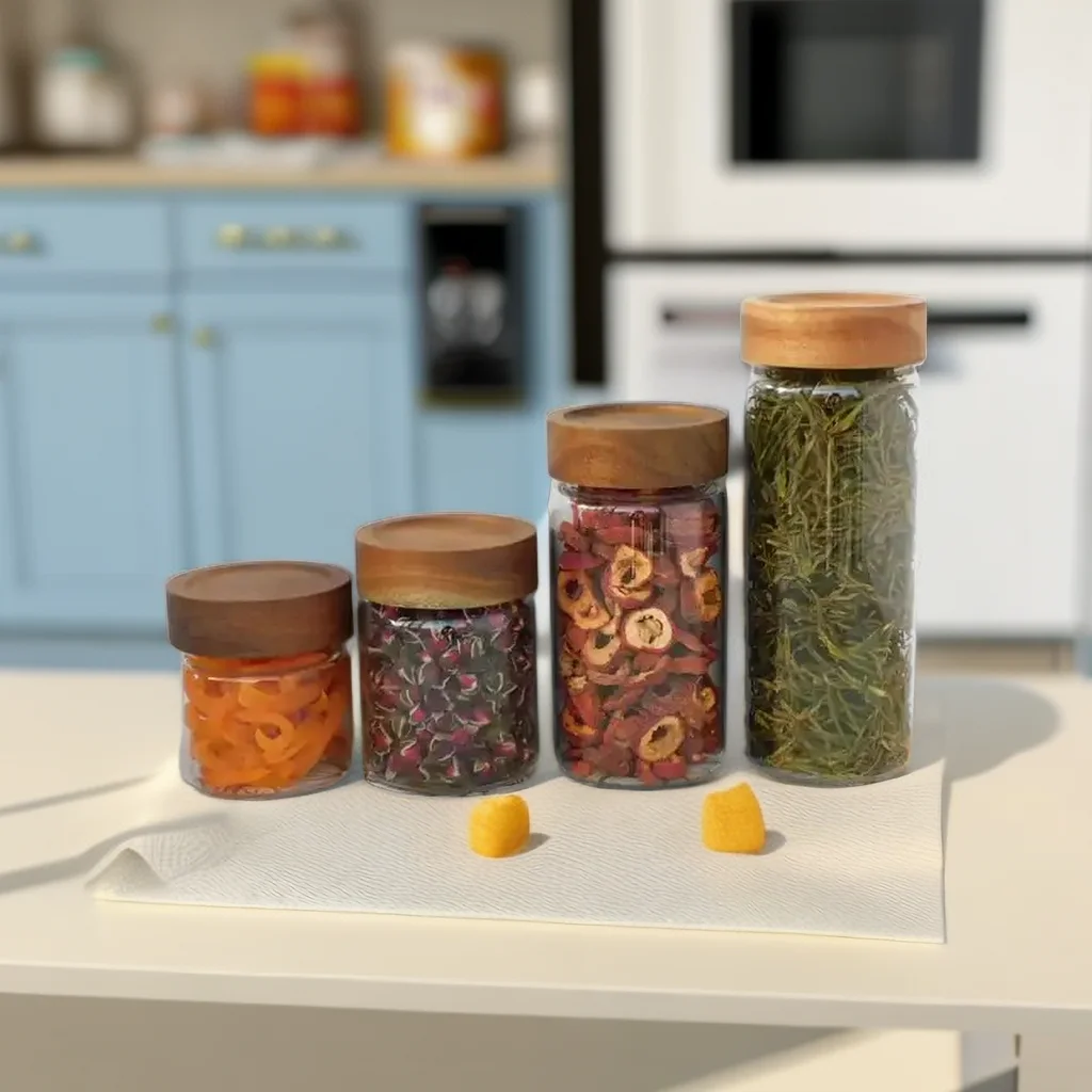 335 580 800ml Leakproof Screw Handmade Borosilicate Glass Food Storage Jar With Acacia Wooden Lid