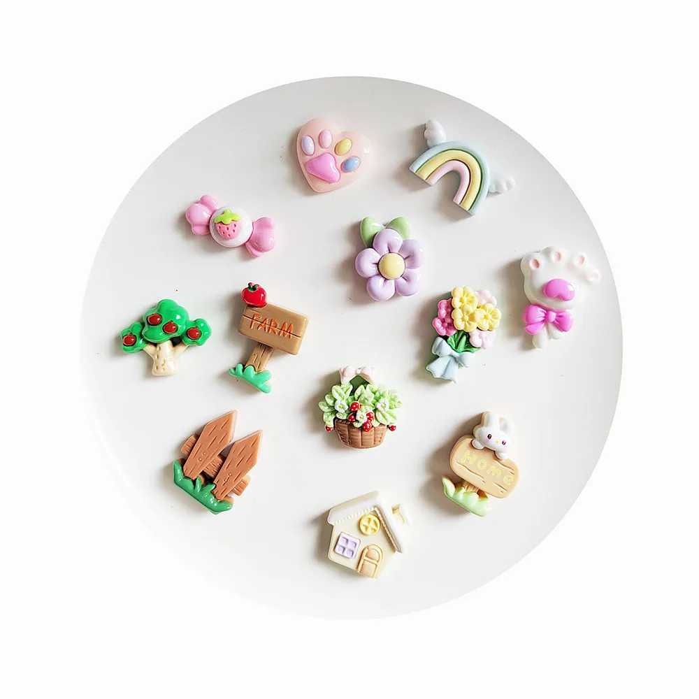Kawaii Resin Heart Flower Candy Flatback Cabochons Scrapbooking Crafts for Jewelry DIY Phone Shell Decoration