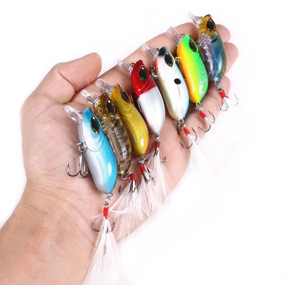 

Fishing Lures Pesca Isca Slowly Sinking 5.5cm 8g Big-eye Rock Lure Ring Bead Feather Hook Hard Bait Isca Artificial OEM Peche, 7colors